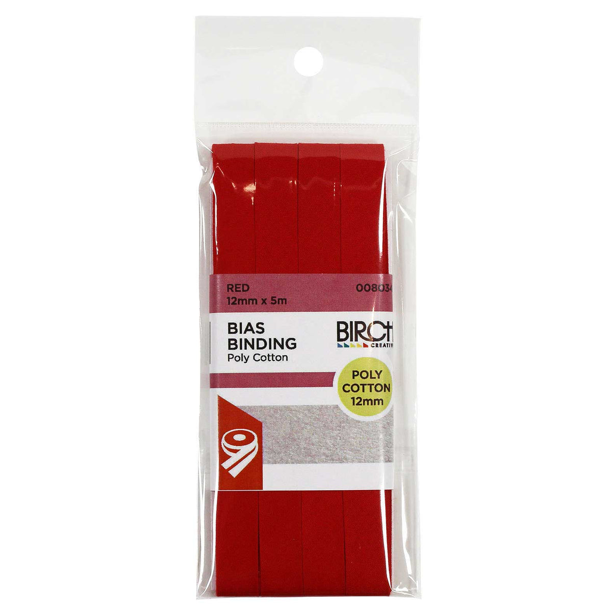 Birch Bias Binding 12mm x 5m - Red 008034 - Mooroolbark Wool