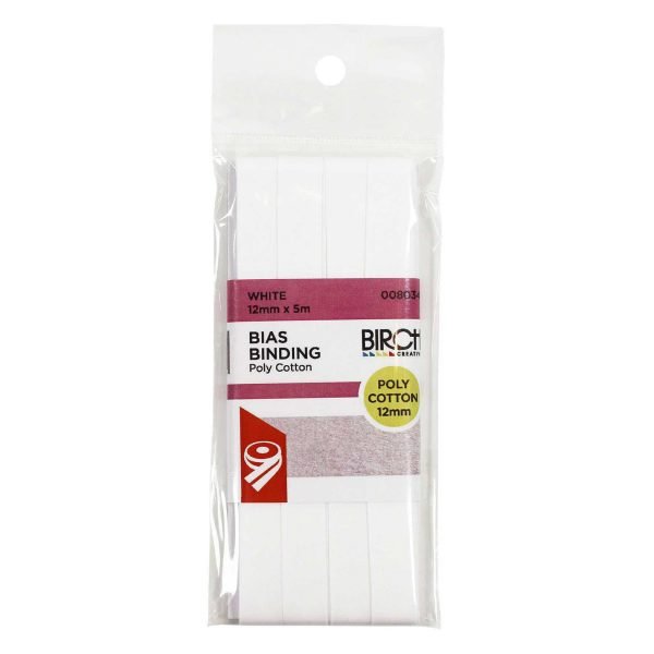 Birch Bias Binding 12mm x 5m - White 008034 - Mooroolbark Wool