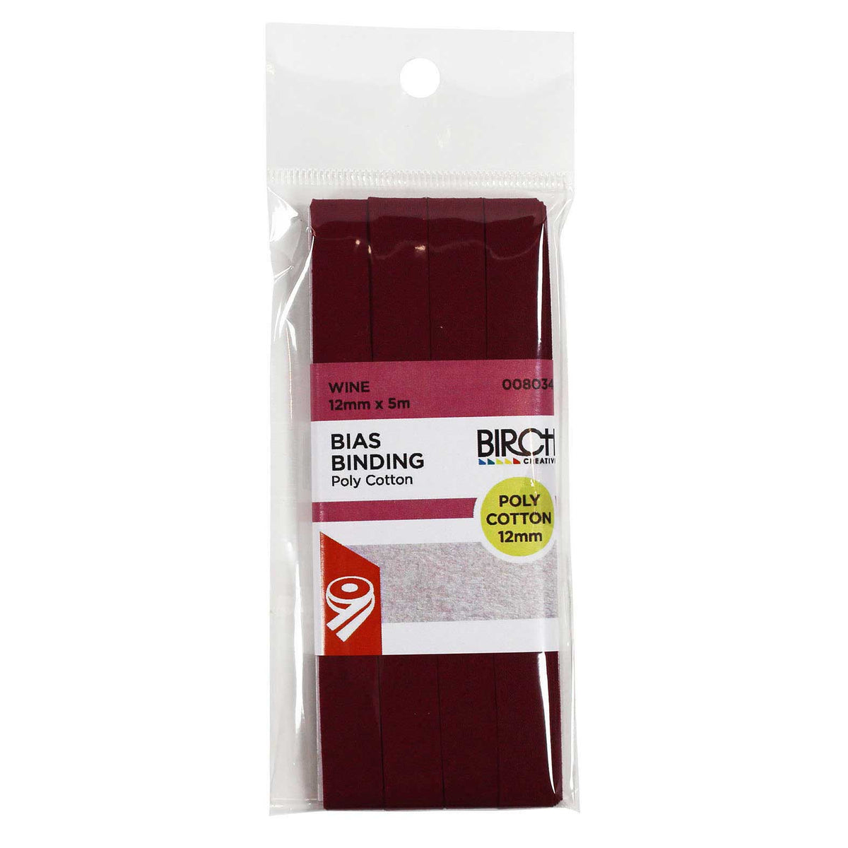 Birch Bias Binding 12mm x 5m - Wine 008034 - Mooroolbark Wool