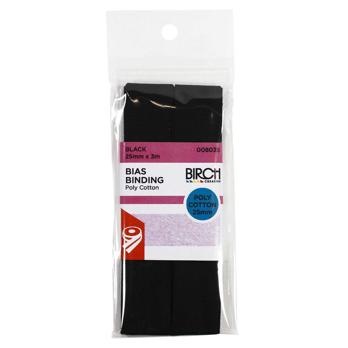 Birch Bias Binding 25mm x 3m - Black 008035 - Mooroolbark Wool