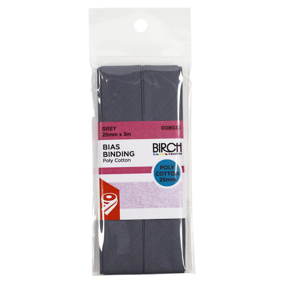 Birch Bias Binding 25mm x 3m - Grey 008035 - Mooroolbark Wool