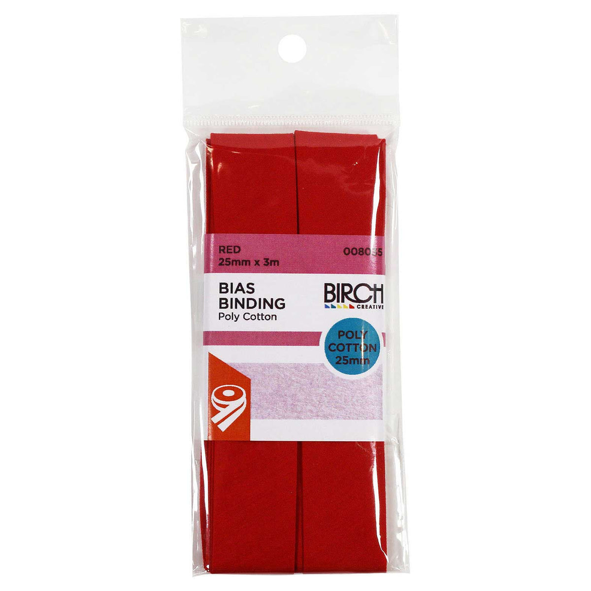 Birch Bias Binding 25mm x 3m - Red 008035 - Mooroolbark Wool