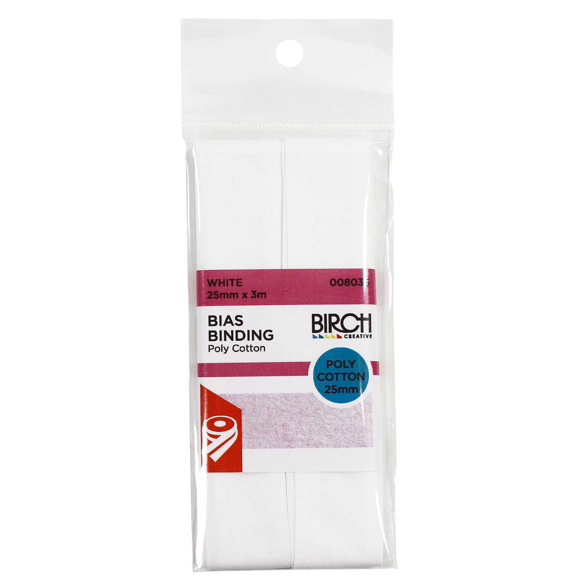 Birch Bias Binding 25mm x 3m - White 008035 - Mooroolbark Wool