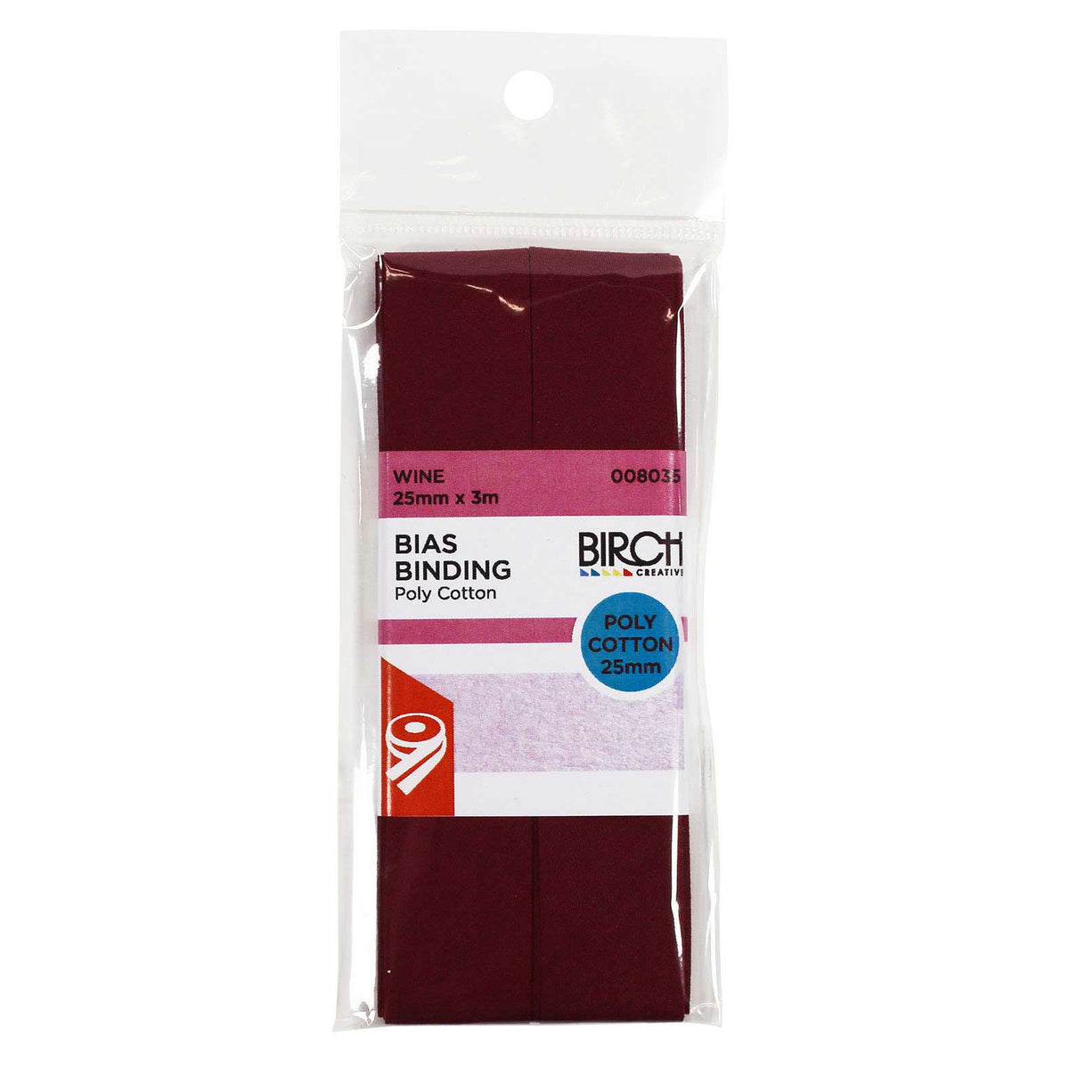 Birch Bias Binding 25mm x 3m - Wine 008035 - Mooroolbark Wool