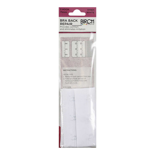 Birch Bra Back Repair 3 Hook 75mm White - 011831 - Mooroolbark Wool