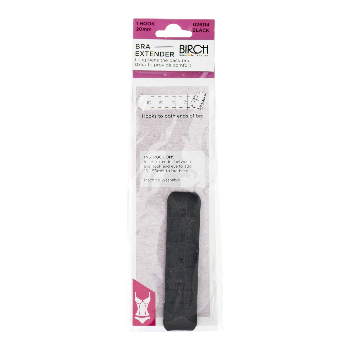 Birch Bra Extender 1 Hook 20mm Black - 026114 - Mooroolbark Wool