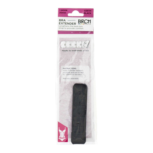 Birch Bra Extender 1 Hook 20mm Black - 026114 - Mooroolbark Wool
