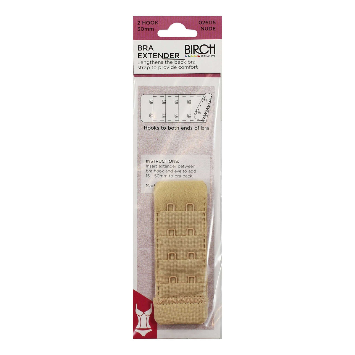 Birch Bra Extender 2 Hook 30mm Nude - 026115 - Mooroolbark Wool