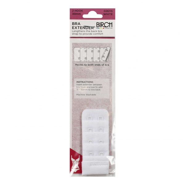 Birch Bra Extender 2 Hook 30mm White - 026115 - Mooroolbark Wool