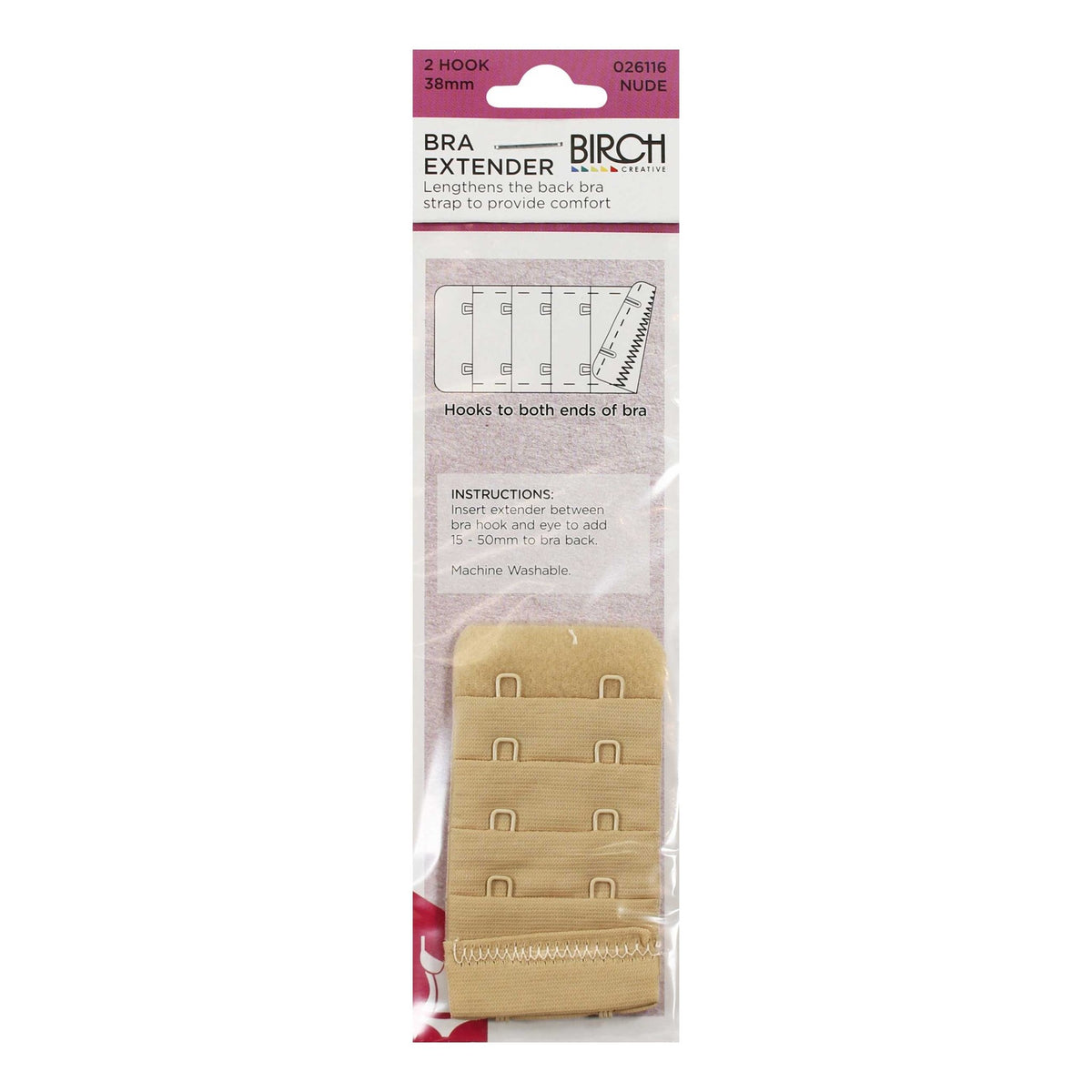 Birch Bra Extender 2 Hook 38mm Nude - 026116 - Mooroolbark Wool