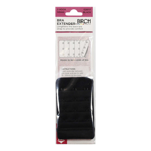Birch Bra Extender 3 Hook 50 mm Black - 026117 - Mooroolbark Wool