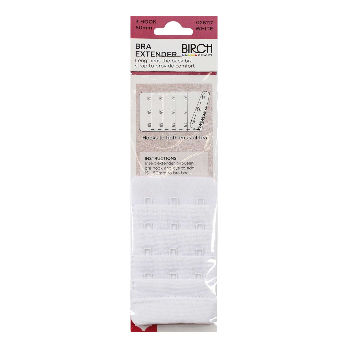 Birch Bra Extender 3 Hook 50 mm White - 026117 - Mooroolbark Wool