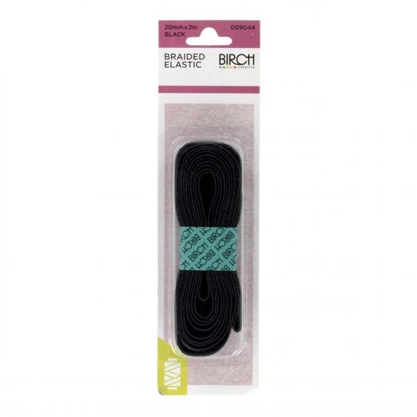 Birch Braided Elastic Black 20mm x 2m - 009044 - Mooroolbark Wool