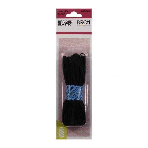 Birch Braided Elastic Black 3mm x 5m - 009040 - Mooroolbark Wool