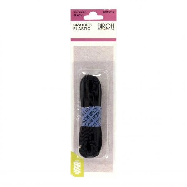 Birch Braided Elastic Black 6mm x 5m - 009042 - Mooroolbark Wool