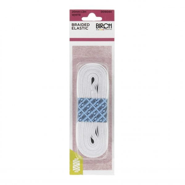 Birch Braided Elastic White 20mm x 2m - 009044 - Mooroolbark Wool