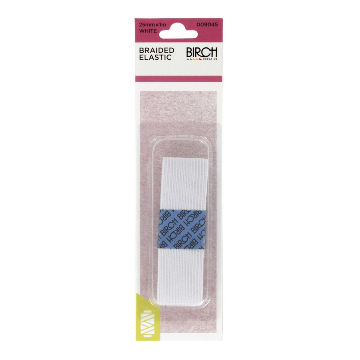 Birch Braided Elastic White 25mm x 1m - 009045 - Mooroolbark Wool