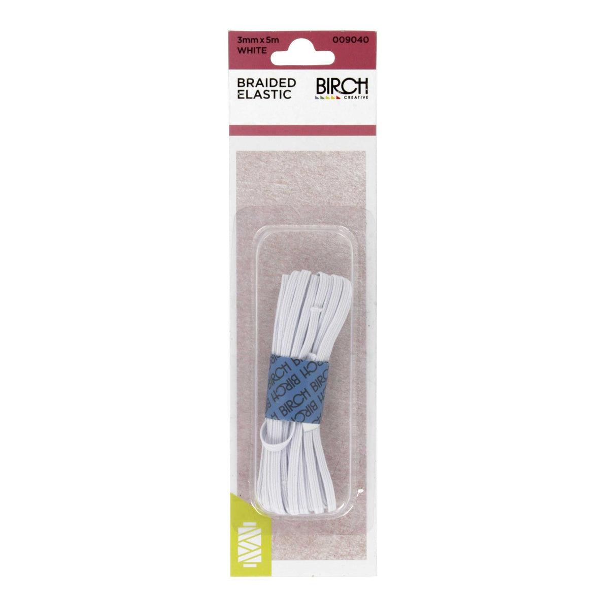 Birch Braided Elastic White 3mm x 5m - 009040 - Mooroolbark Wool