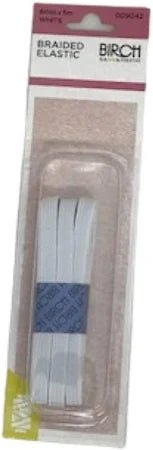 Birch Braided Elastic White 6mm x 5m - 009042 - Mooroolbark Wool