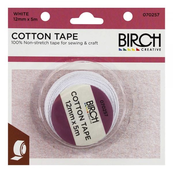 Birch Cotton Tape - 12mm x 5m White - 070257 - Mooroolbark Wool
