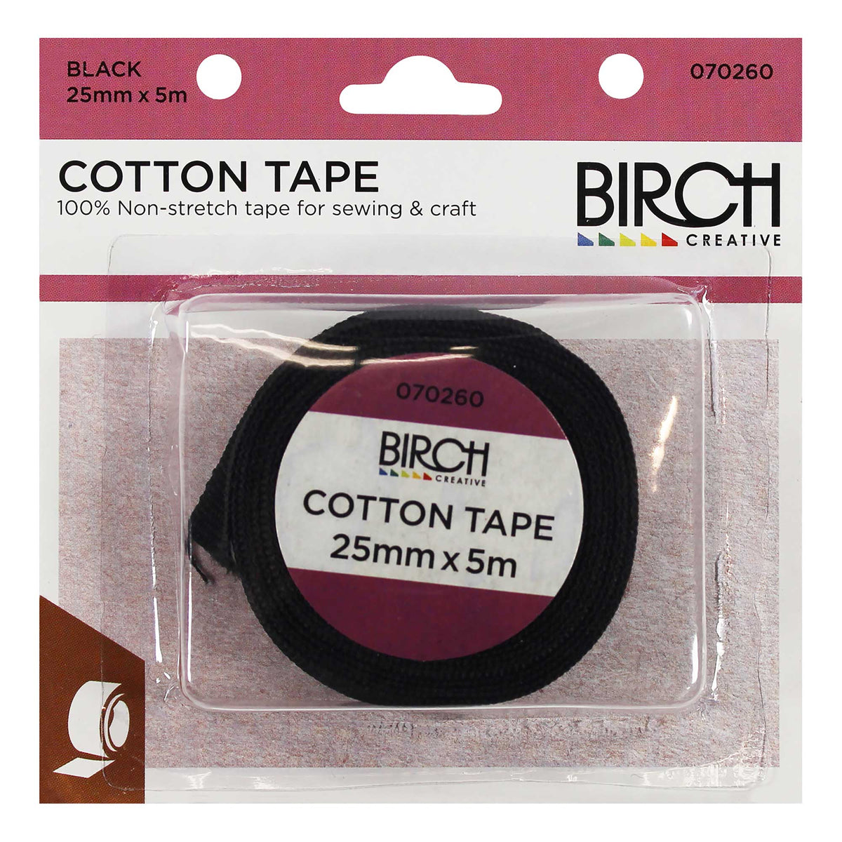 Birch Cotton Tape - 25mm x 5m White - 070260 - Mooroolbark Wool