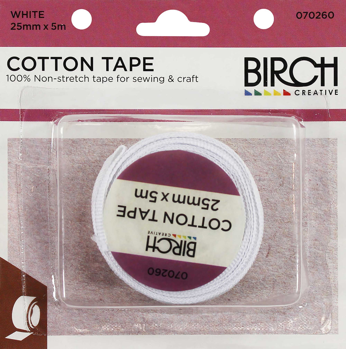 Birch Cotton Tape - 25mm x 5m White - 070260 - Mooroolbark Wool