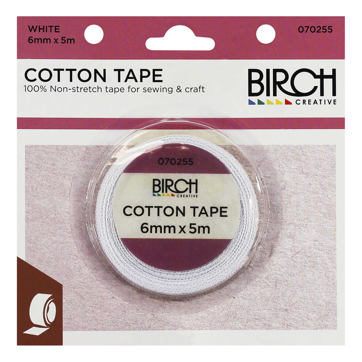 Birch Cotton Tape - 6mm x 5m White - 070255 - Mooroolbark Wool