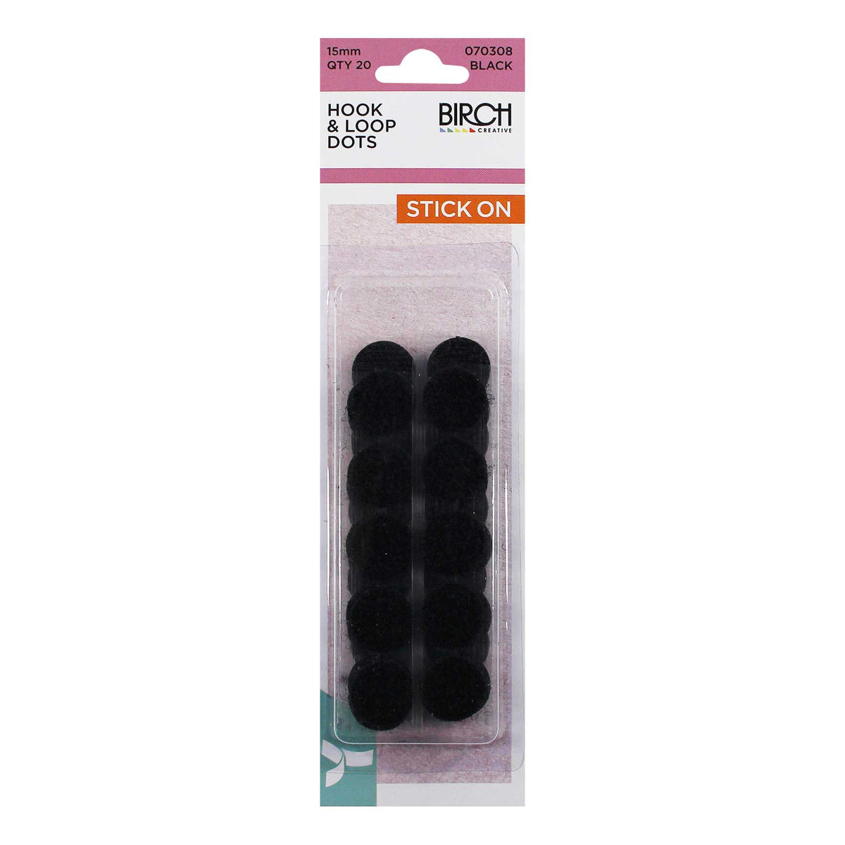 Birch Hook & Loop Dots - Black 15mm - 070308 - Mooroolbark Wool