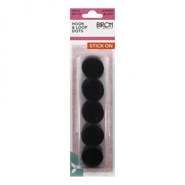 Birch Hook & Loop Dots - Blkack 22mm - 070309 - Mooroolbark Wool