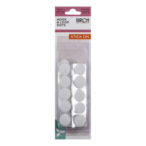 Birch Hook & Loop Dots - White 15mm - 070308 - Mooroolbark Wool