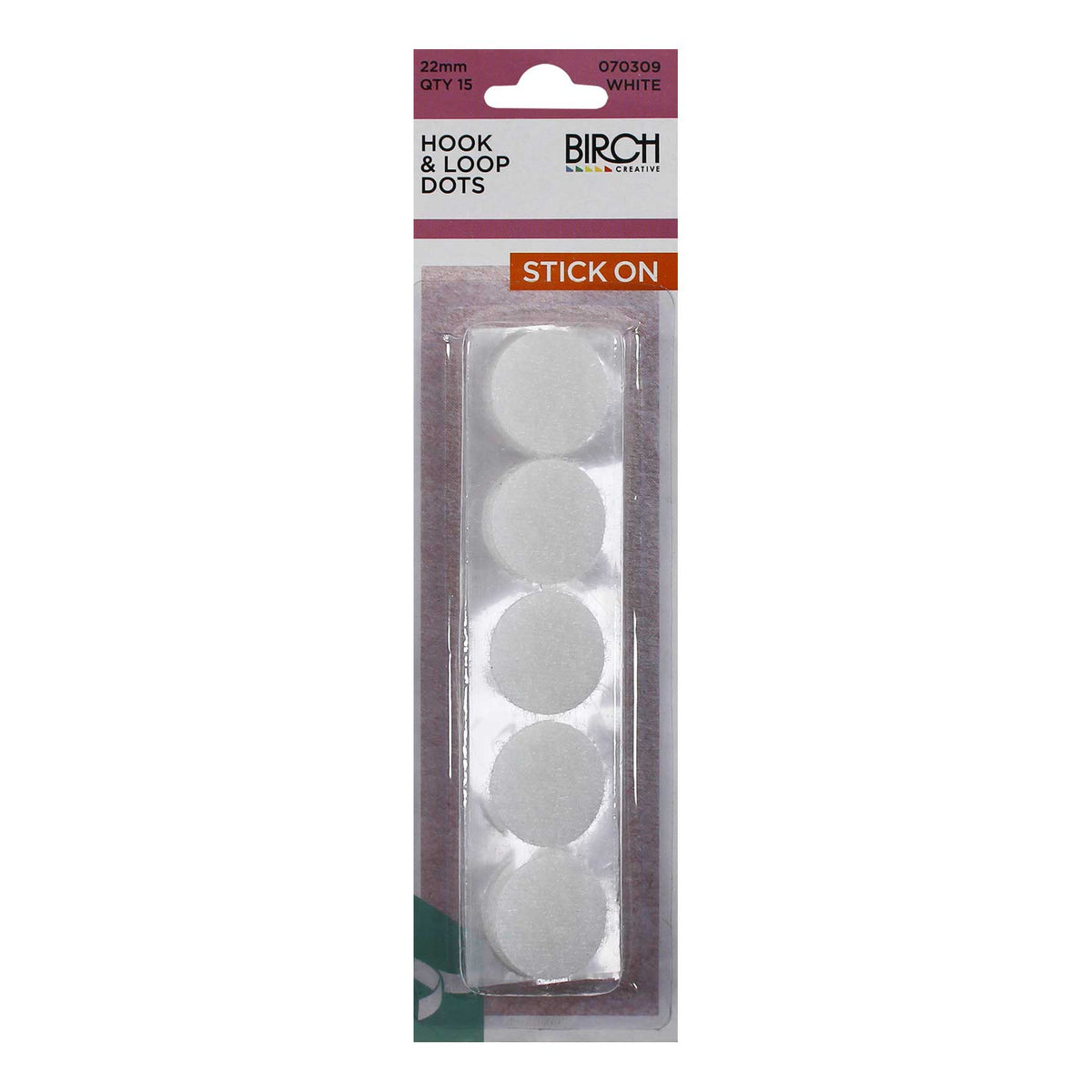 Birch Hook & Loop Dots - White 22mm - 070309 - Mooroolbark Wool