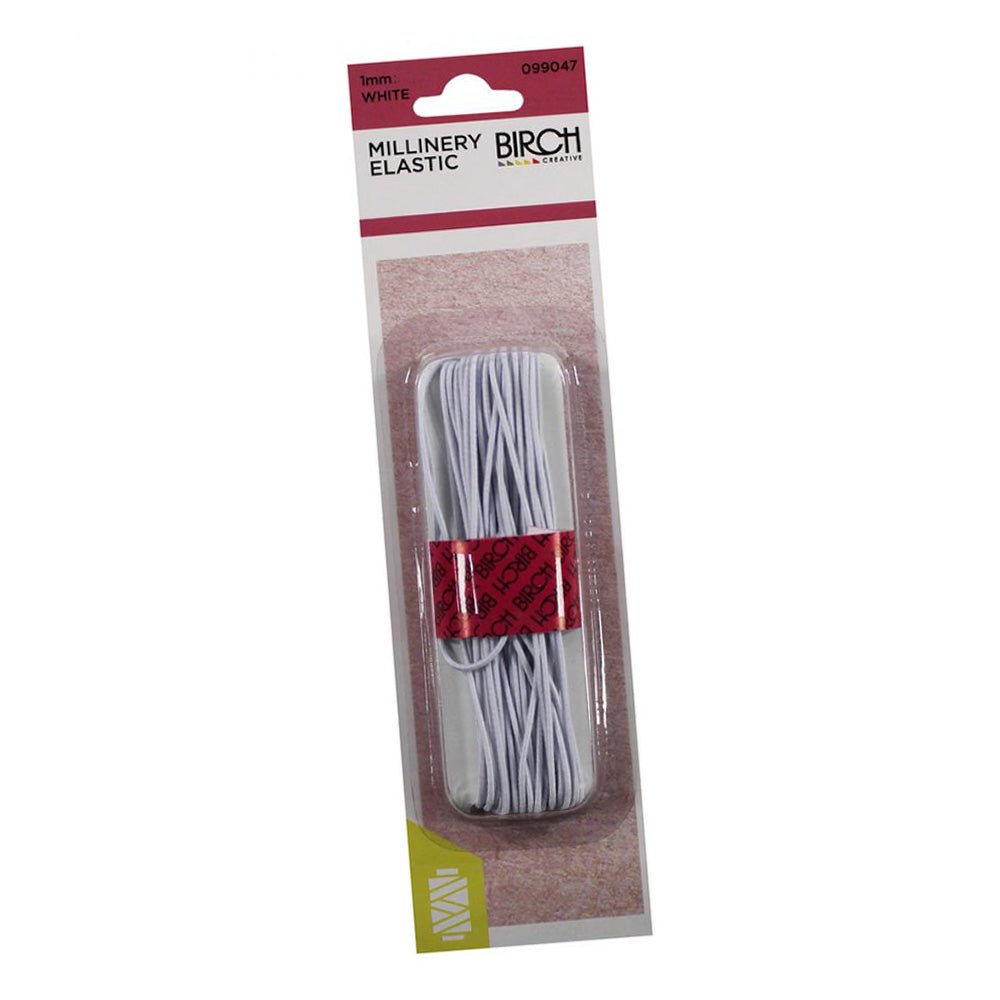 Birch Millinery Elastic 1mm x 8m White - 099047 - Mooroolbark Wool