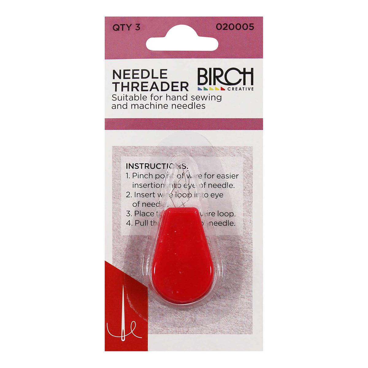 Birch Needle Threader - Plastic Red 020005 - Mooroolbark Wool