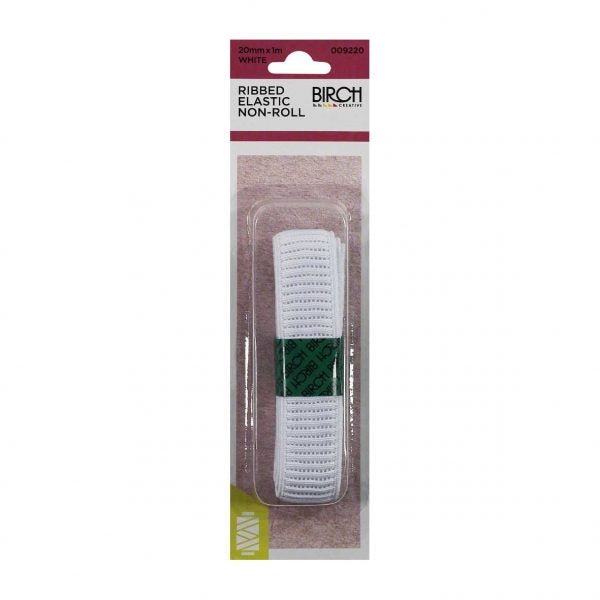 Birch Ribbed Elastic Non-Roll White 20mm x 1m - 009220 - Mooroolbark Wool