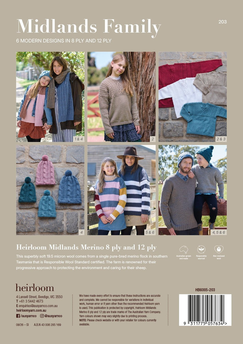 Book 203 - Heirloom Midlands family 8 & 12 ply - Mooroolbark Wool