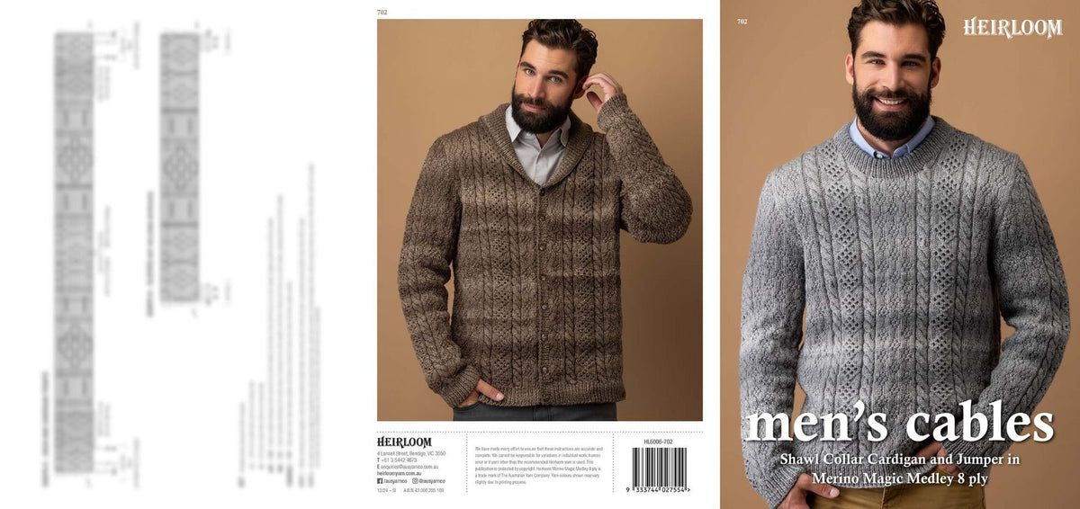 Booklet 702 - Heirloom Men's Cables - Original Copy - Mooroolbark Wool