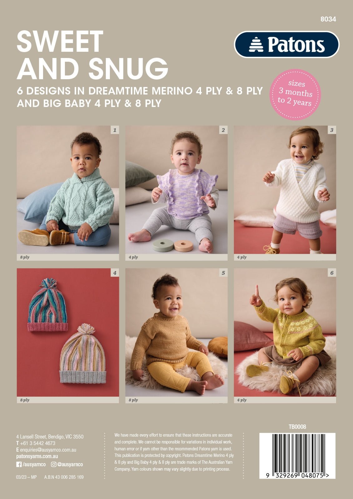 Booklet 8034 - Patons Sweet and Snug - Mooroolbark Wool