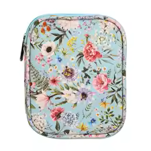 Compact Double Zip Crochet Hook Case - Blue Floral EB013-C4 - Mooroolbark Wool