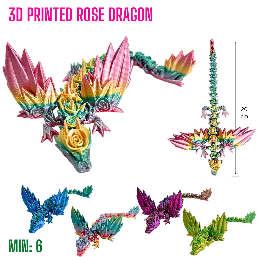3D Printed Rose Dragon - Rainbow