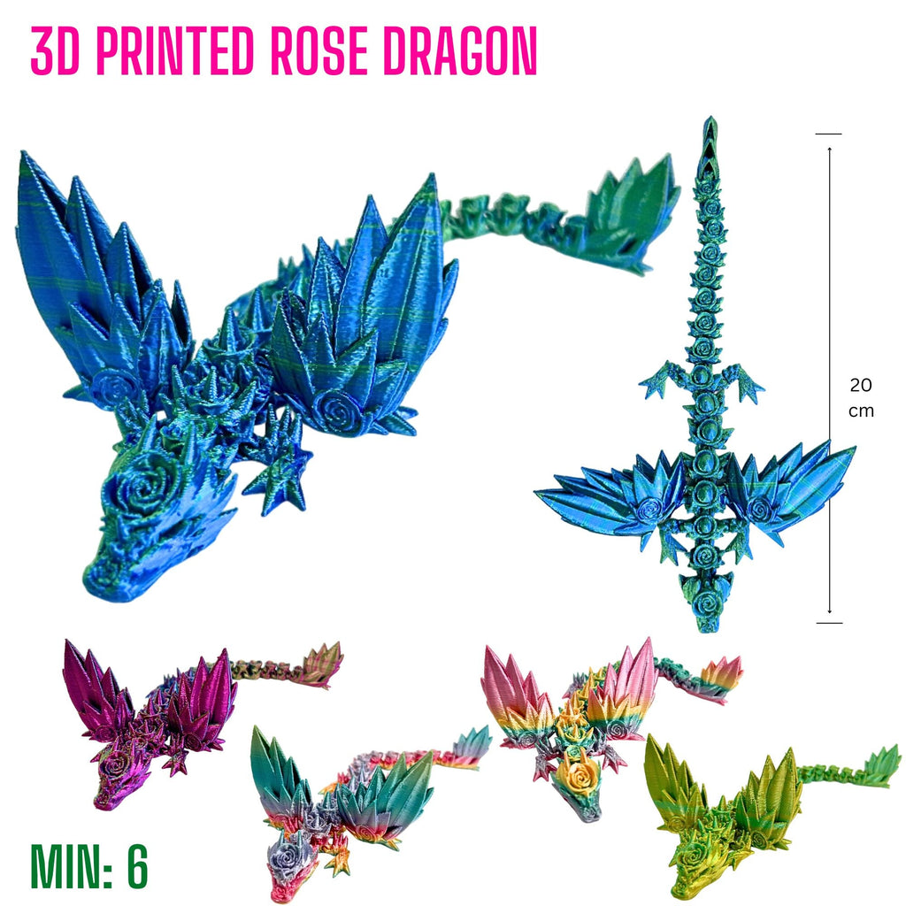 3D Printed Rose Dragon - Blue Green