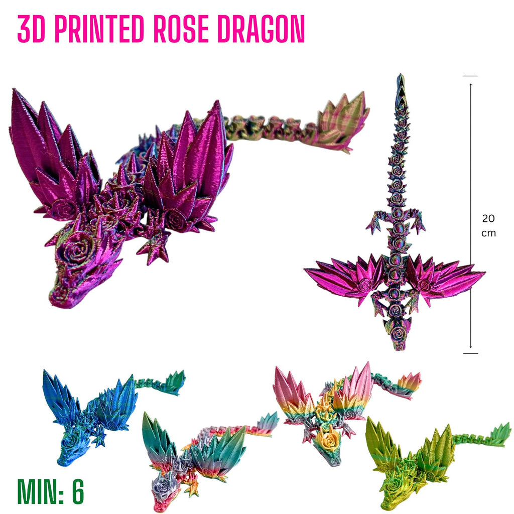 3D Printed Rose Dragon - Magenta Gold
