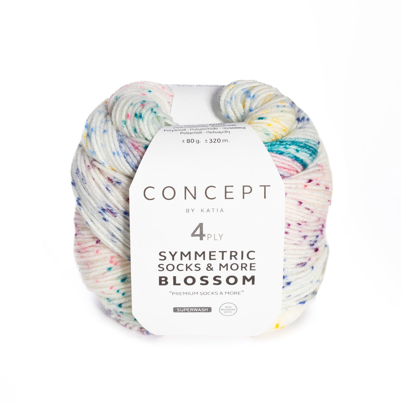Katia Symmetric Socks & More Blossom 64 - Rose-Medium Blue-Lemon Yellow