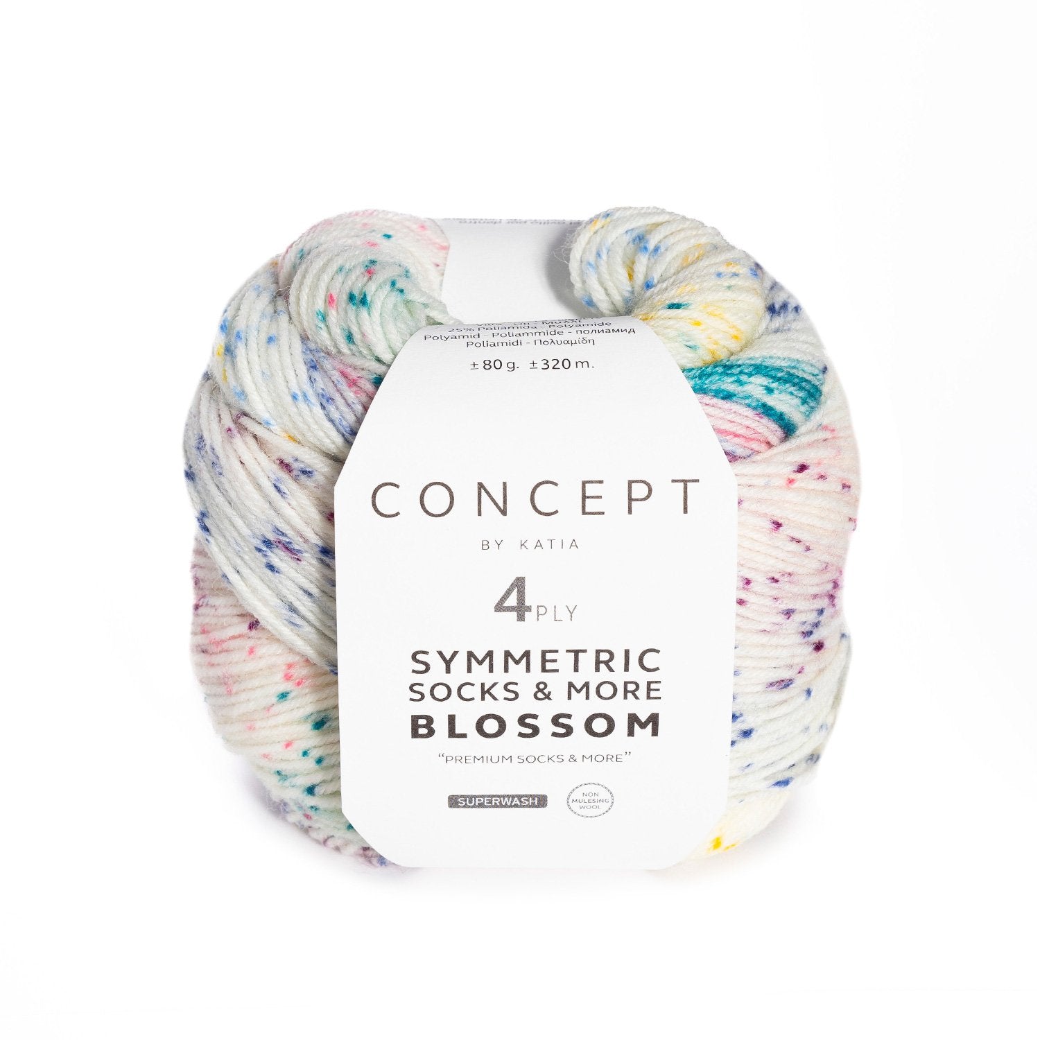 Katia Symmetric Socks & More Blossom 64 - Rose-Medium Blue-Lemon Yellow