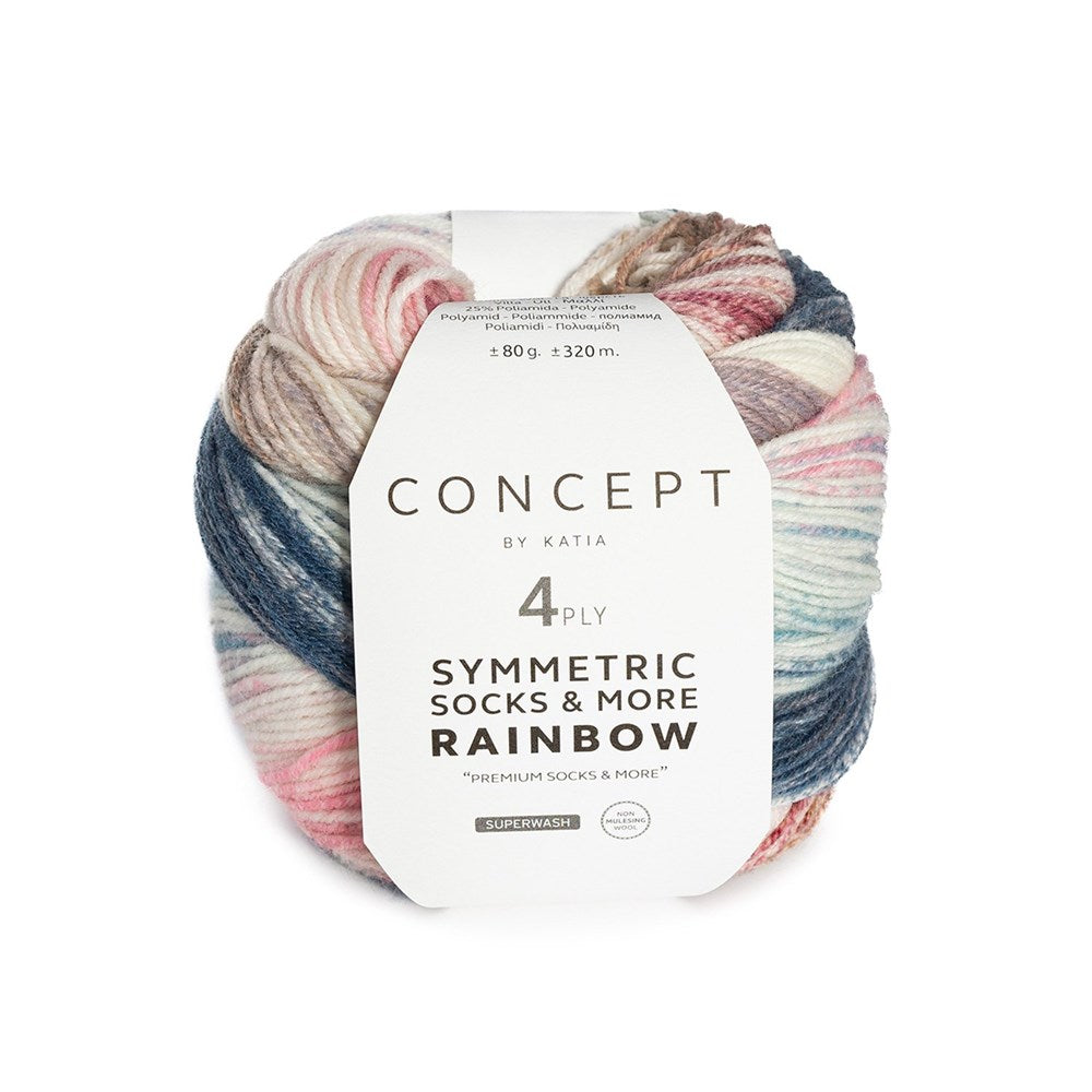 Katia Symmetric Socks & More Rainbow 51 - Petrol-Rose-Beige
