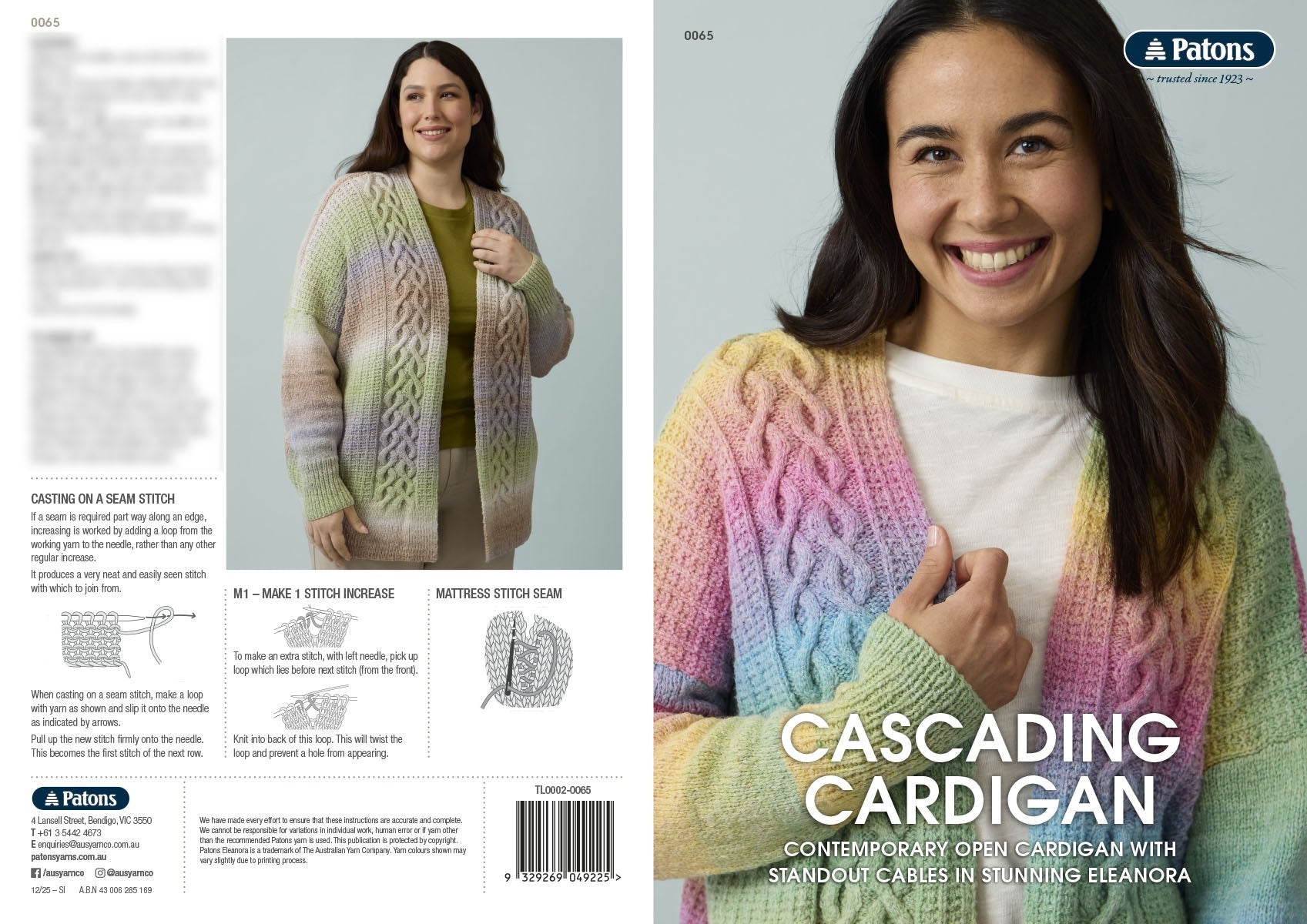 Leaflet 0065 - Patons Cascading Cardigan - Original Copy - Mooroolbark Wool