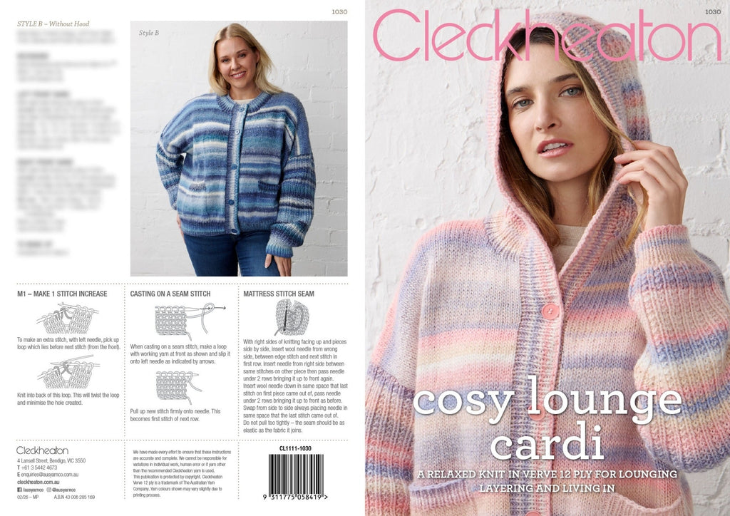 Leaflet 1030 - Cleckheaton Cosy Lounge Cardi - Original Copy - Mooroolbark Wool