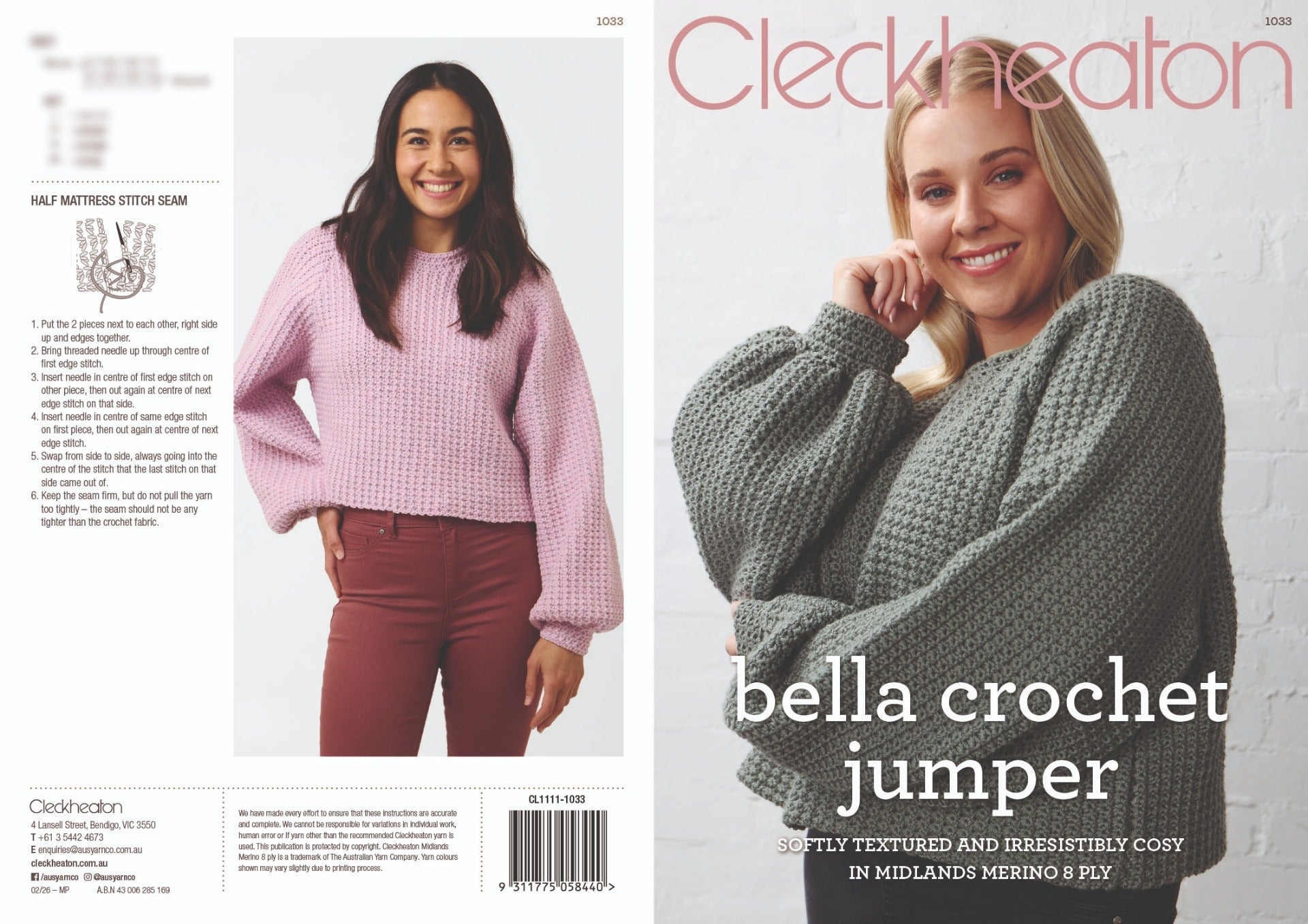 Leaflet 1033 - Cleckheaton Bella Crochet Jumper - Mooroolbark Wool