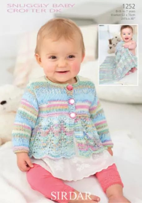 Leaflet 1252 - Sirdar Snuggly Baby Crofter DK Birth to 7 yrs jacket & blanket - Mooroolbark Wool