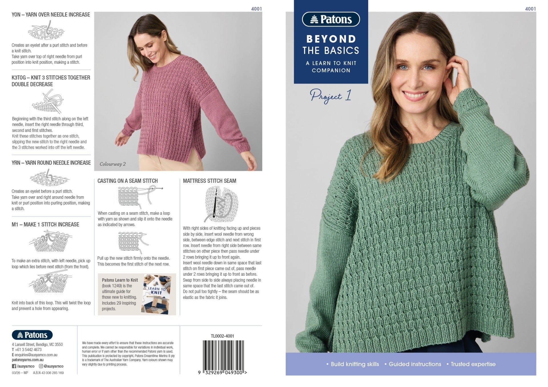 Leaflet 4001 - Patons Beyond The Basics: Project 1 knit jumper