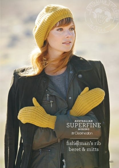 Leaflet 451 -Fishermans Rib Beret & Mitts CL2222 - Mooroolbark Wool